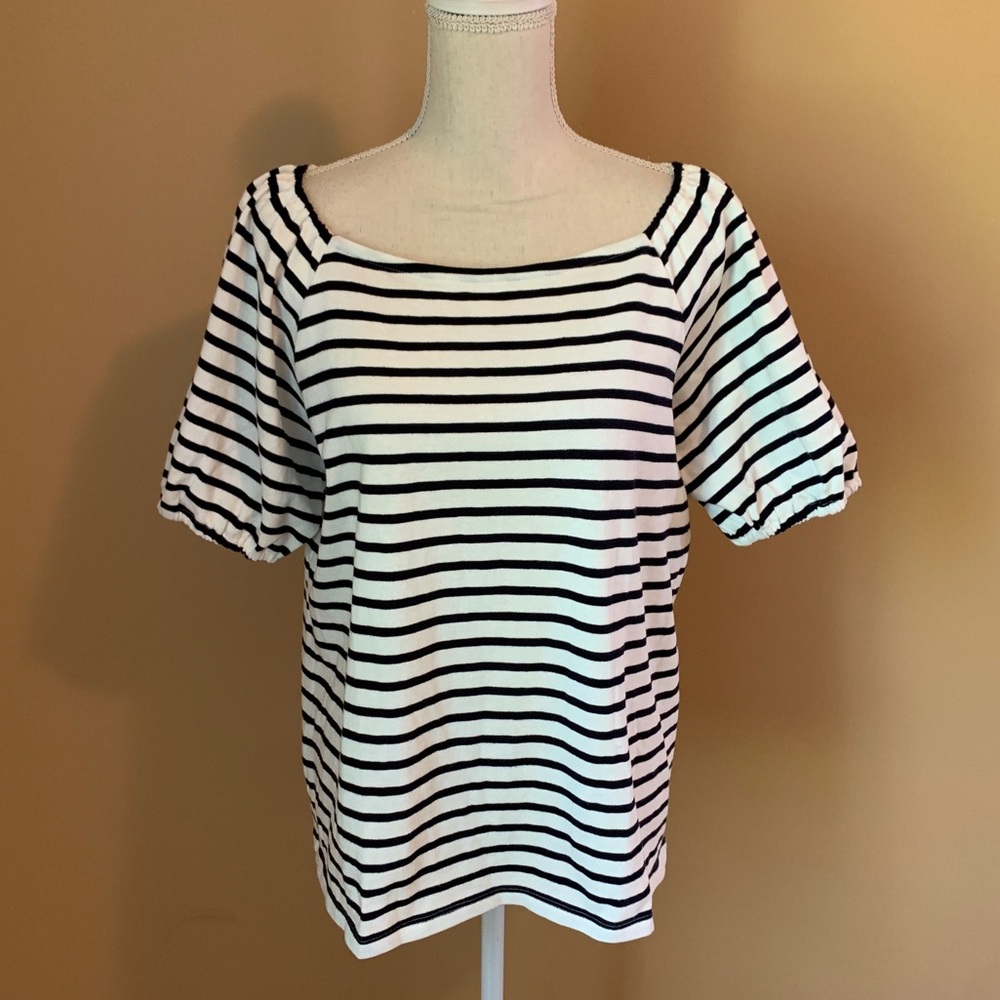 LOFT Large Black White Striped Knit Top